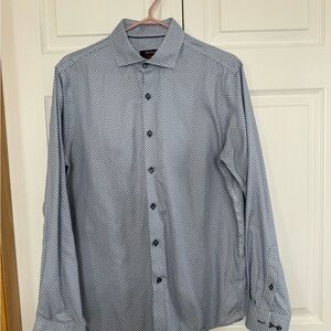 Anthony of London Elegant Men's Blue and white Geometric Dress Shirt